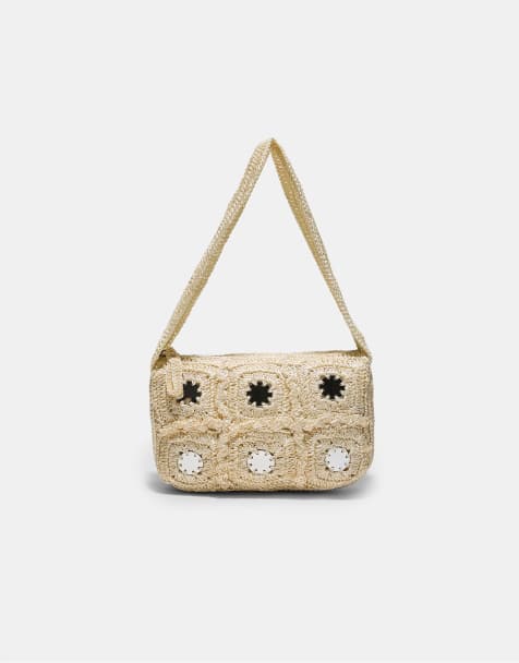 Stradivarius Crochet shoulder bag with mirrors in ecru - view 1