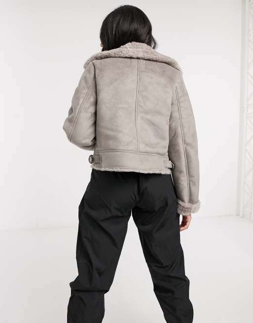 Gray on sale aviator jacket