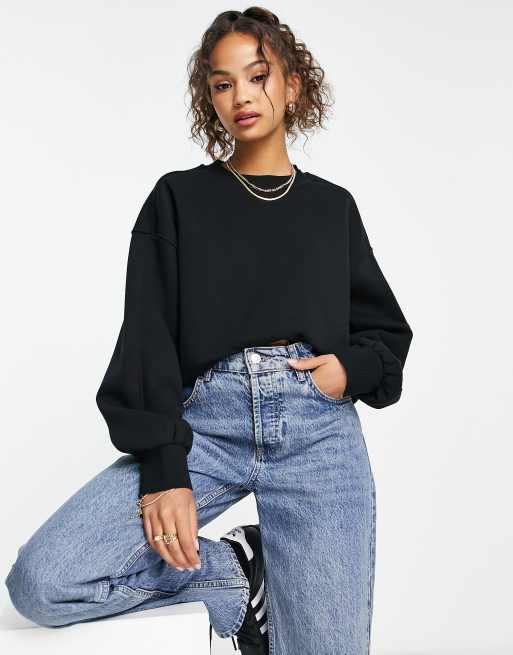 Stradivarius crop sweatshirt in black