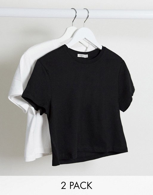 Stradivarius crop t-shirt multipack in black & white