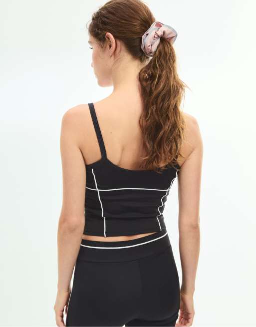 Stradivarius crop top met contrasterende bies in zwart, 3 van 6