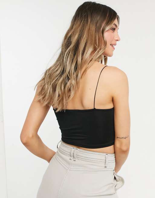 Staat Merg Aanpassing Stradivarius - Crop top met spaghettibandjes in zwart | ASOS