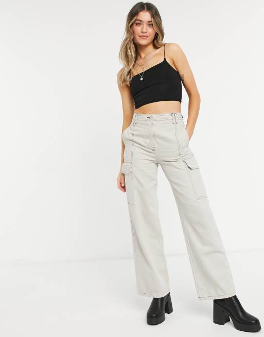 Zwarte crop discount top met spaghettibandjes