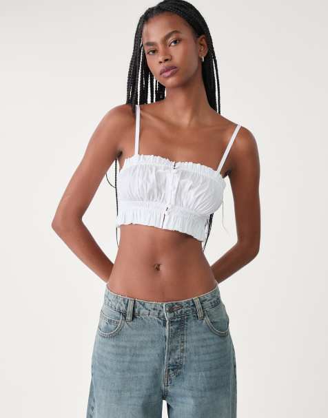 Stradivarius - Crop top stile milkmaid bianco - view 1