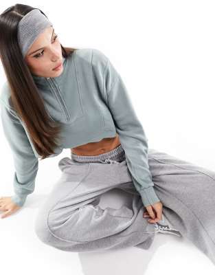 Stradivarius Cropped 1/4 Zip Sweat In Blue