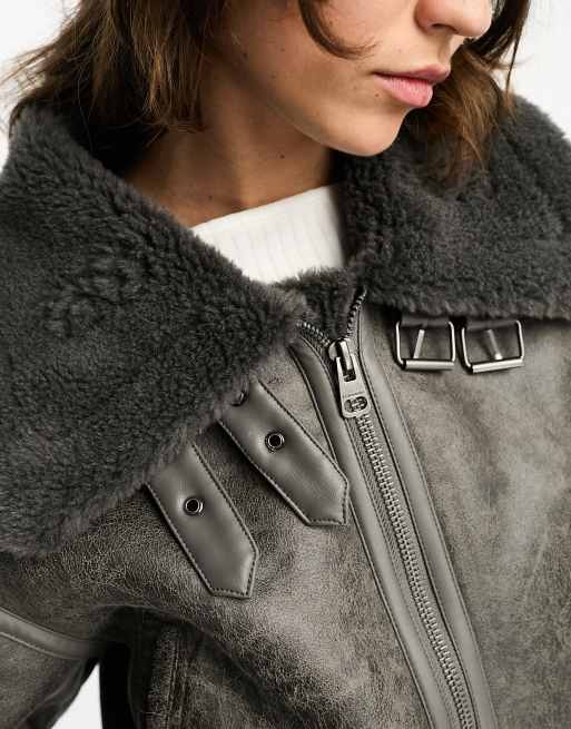 Ladies grey 2024 aviator jacket