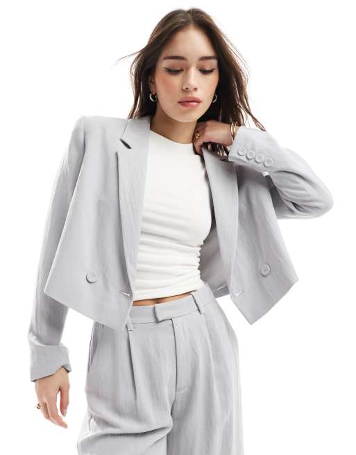 Stradivarius - Cropped blazer in grijs, deel van co-ord set