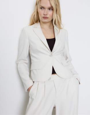 Stradivarius Cropped Blazer In White