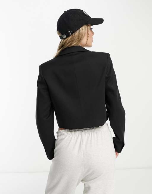 Stradivarius - Cropped blazer in zwart , 2 van 4