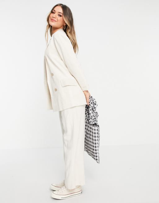 Stradivarius - Cropped broek met wijde pijpen in beige, deel van co-ord set