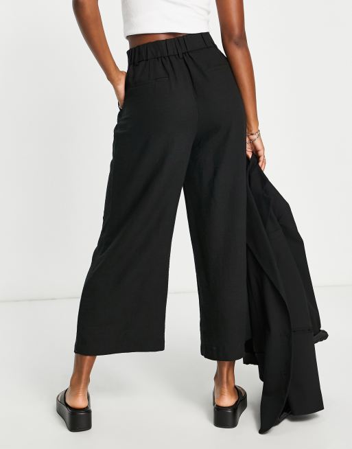 Stradivarius - Cropped broek van linnen met wijde pijpen in zwart, 2 van 4