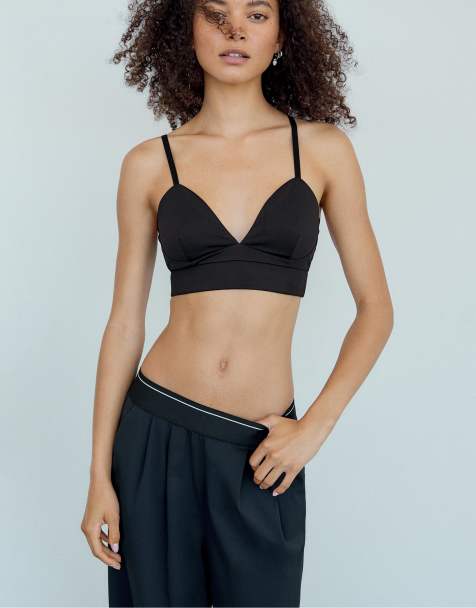 Stradivarius Cropped corset top in black - view 1