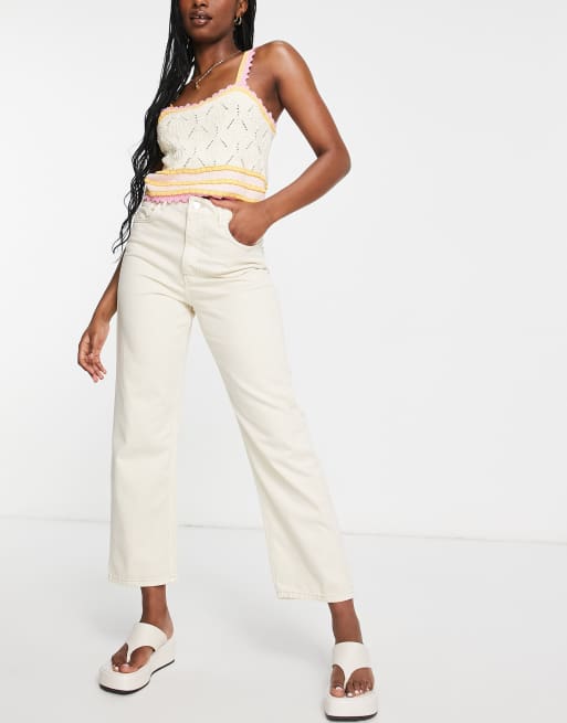 Stradivarius cropped denim jean in ecru | ASOS