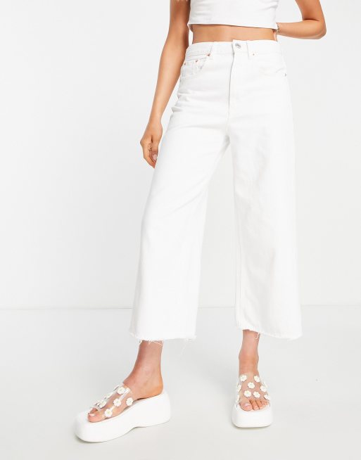 White denim cheap crop pants