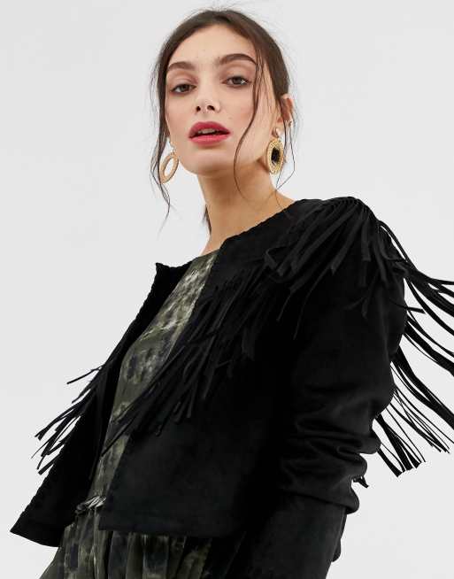 Black suede shop fringe jacket