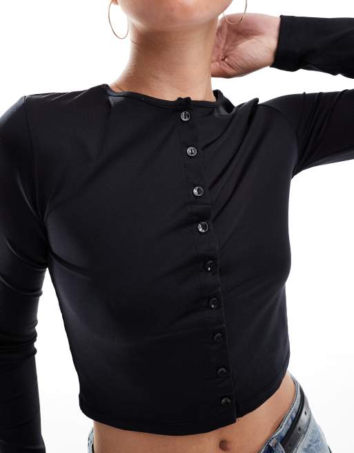 Stradivarius cropped fitted cardigan in black