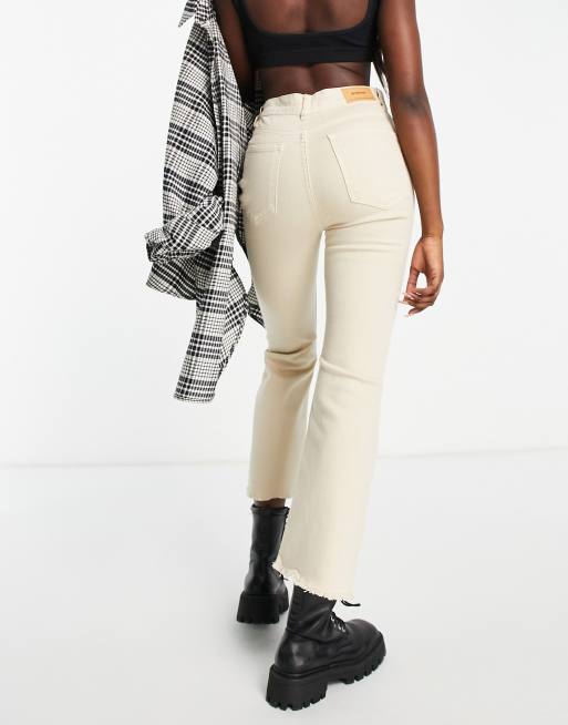 Stradivarius cropped flare jean in beige