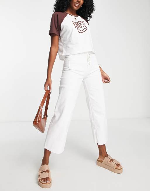 White flare cheap jeans cropped