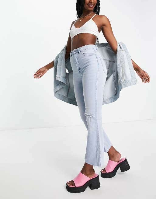 Stradivarius - Cropped flared jeans in middenblauw