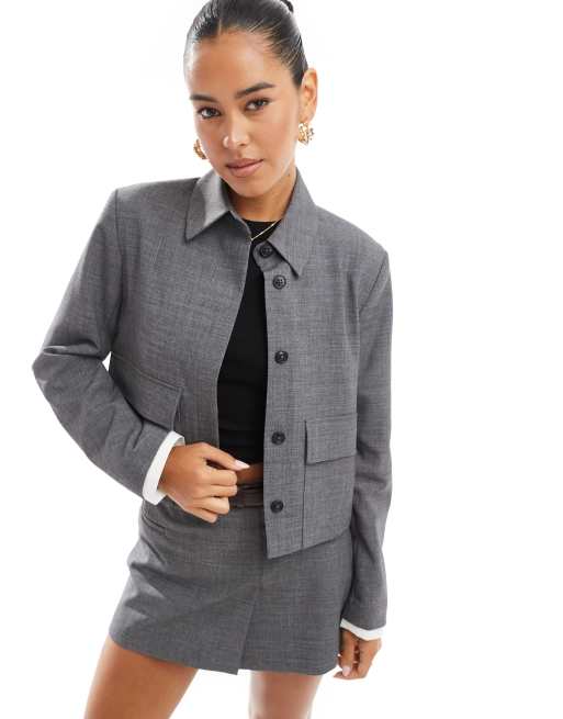 Stradivarius - Cropped getailleerd jack in grijs, deel van co-ord set