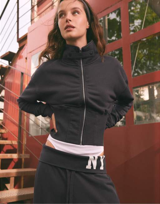 Stradivarius Cropped high neck sweatshirt in dark grey, 4 of 7