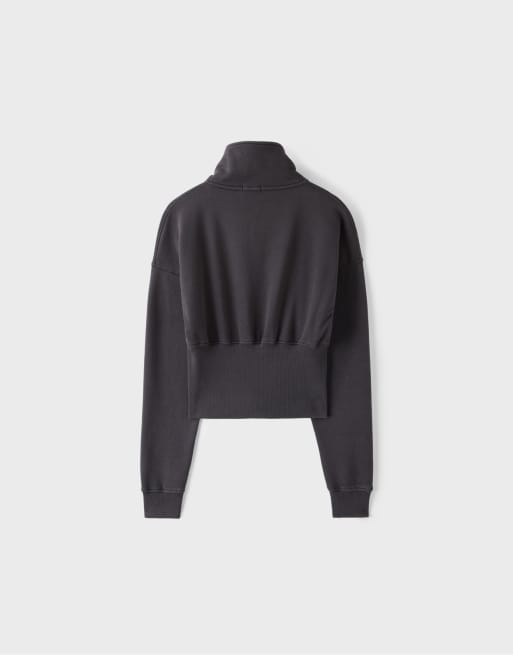 Stradivarius Cropped high neck sweatshirt in dark grey, 7 of 7