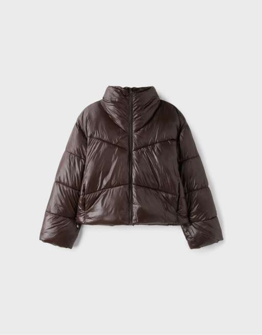 Stradivarius cropped jack met hoge hals en vulling in bruin, 6 van 7