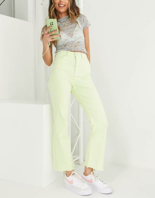 Stradivarius cropped jean with frayed hem in washed lime 