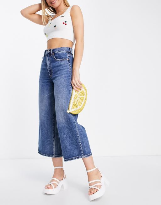 Stradivarius - Cropped jeans in middenblauw 