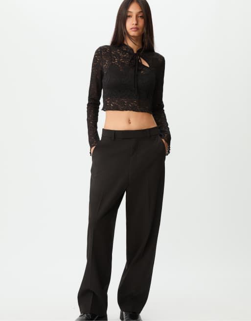 Stradivarius Cropped lace top in black | ASOS