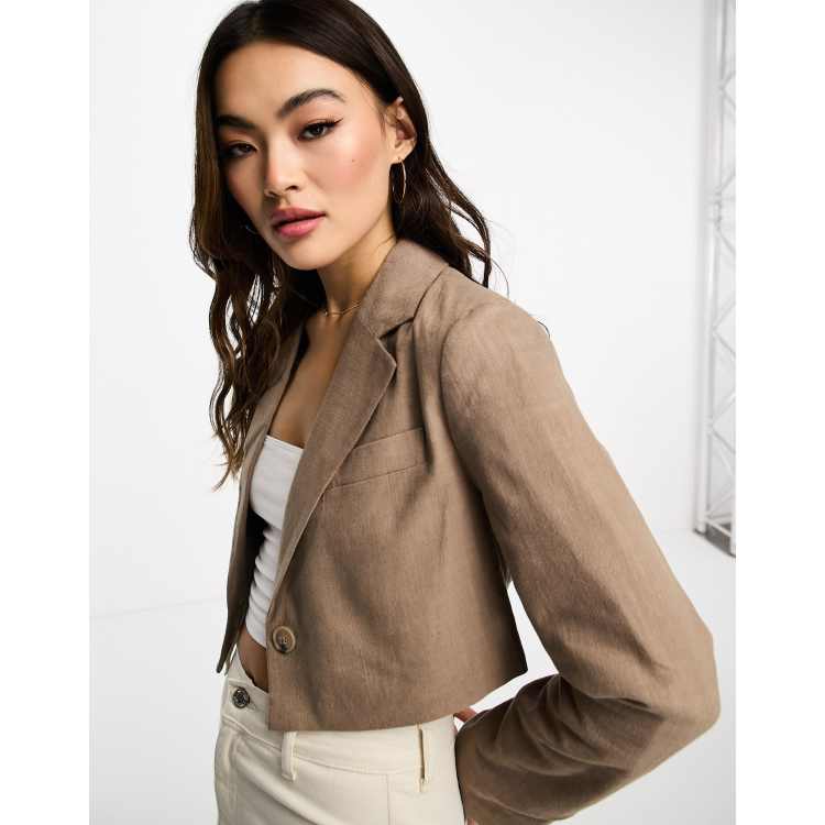 ASOS Linen Cropped Blazer in White