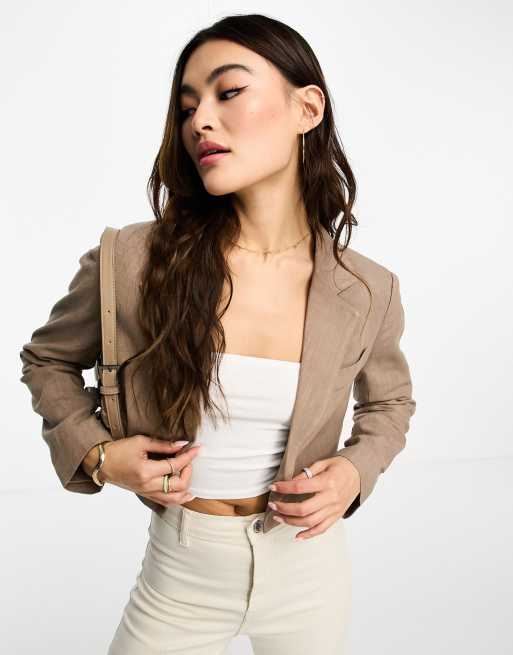 ASOS Linen Cropped Blazer in White