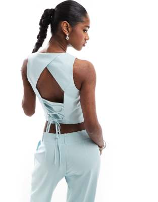 Stradivarius Cropped Linen Mix Vest With Open Back