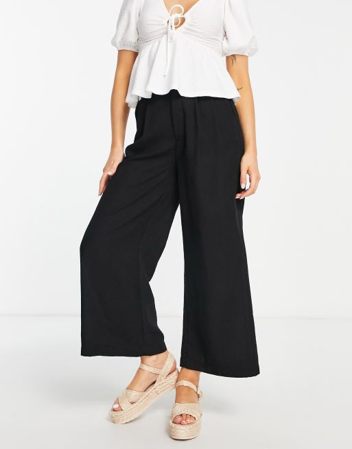 Stradivarius linen look trouser with drawstring in black