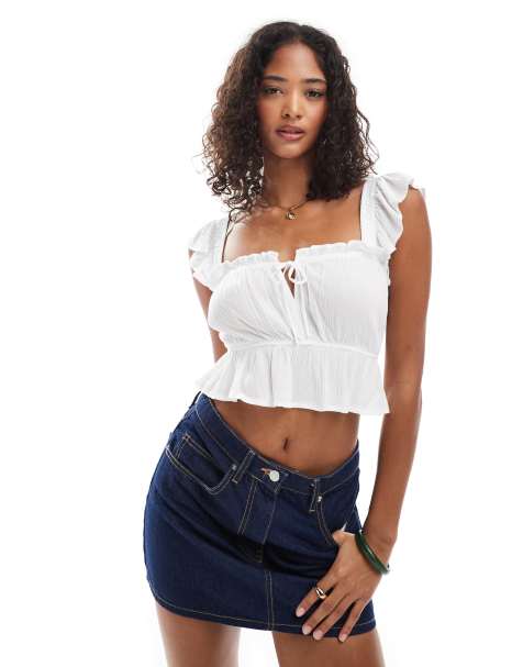 Stradivarius - Cropped melkmeisjestop in ecru - view 1