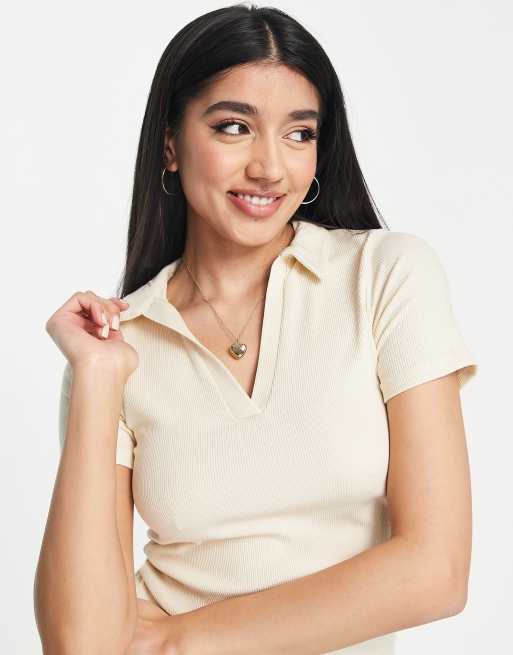 Stradivarius - Cropped poloshirt in beige