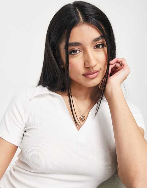 Stradivarius - Cropped poloshirt in wit