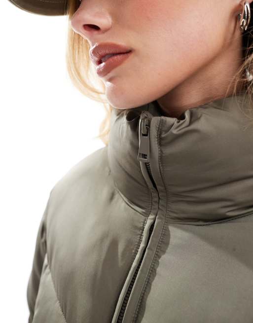Khaki cropped puffer jacket deals
