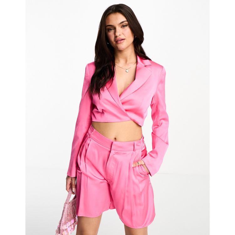 Stradivarius cropped satin blazer in pink - part of a set