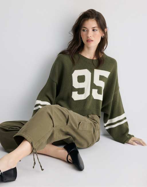 Stradivarius cropped striktrøje i khaki, 5 af 7
