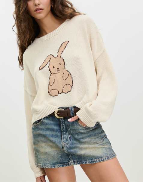 Stradivarius Cropped sweater with shapes in vanilla - view 1