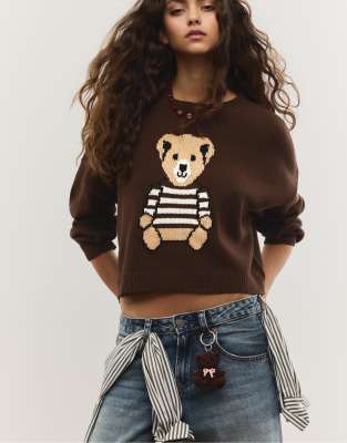 Stradivarius - Cropped Sweatshirt in Braun mit Formen-Brown