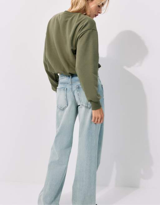 Stradivarius cropped sweatshirt med ballonkant i khaki, 3 af 7
