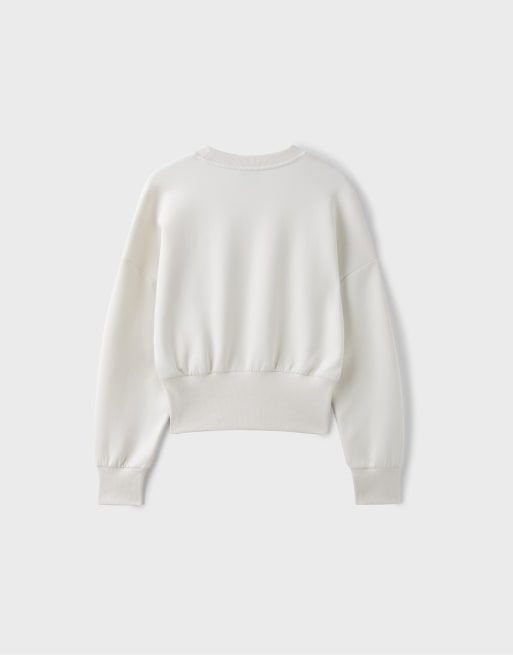 Stradivarius cropped sweatshirt med bred linning i vanilla, 7 af 7