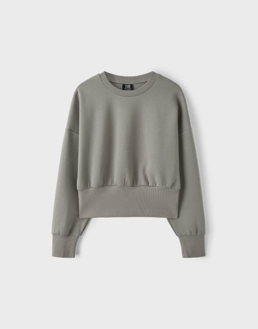 Stradivarius cropped sweatshirt met brede tailleband in bruin, 6 van 7