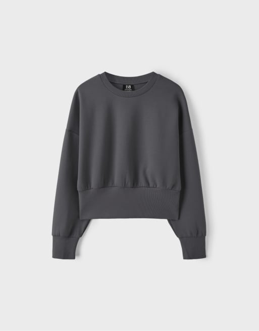 Stradivarius cropped sweatshirt met brede tailleband in donkergrijs, 6 van 7