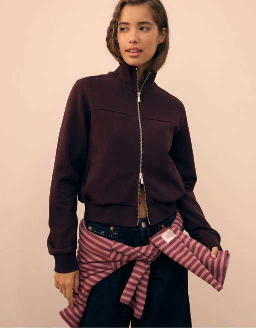 Stradivarius cropped sweatshirt met hoge hals en rits in donkerpaars, 2 van 7