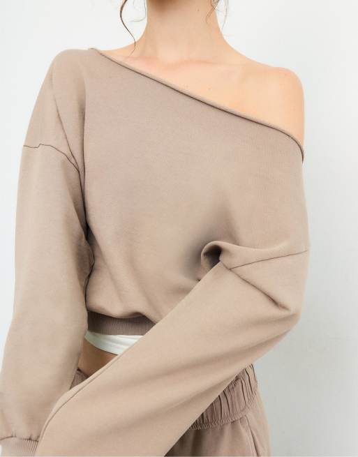 Stradivarius - Cropped sweatshirt met verwassen effect in beige, 2 van 4
