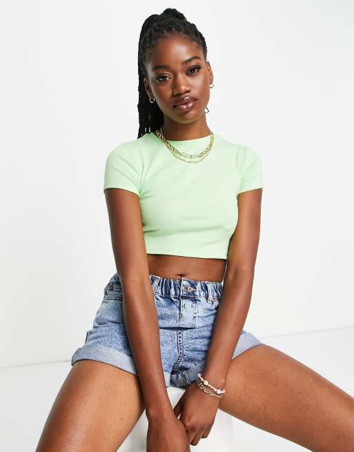 Gå en tur Hysterisk morsom Forfølgelse Stradivarius cropped T-shirt in apple green | ASOS