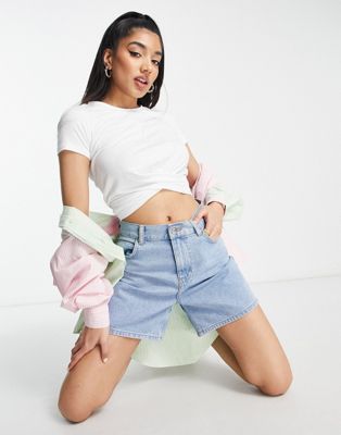 Stradivarius cropped t-shirt with knot detail in white